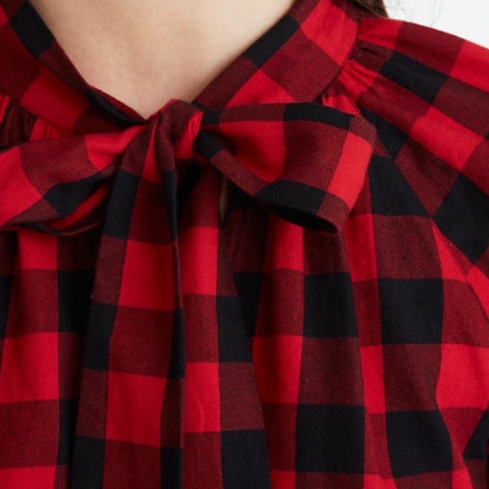 HostPick🛍 Madewell Tie-Neck Popover Buffalo Check - Picture 7 of 8